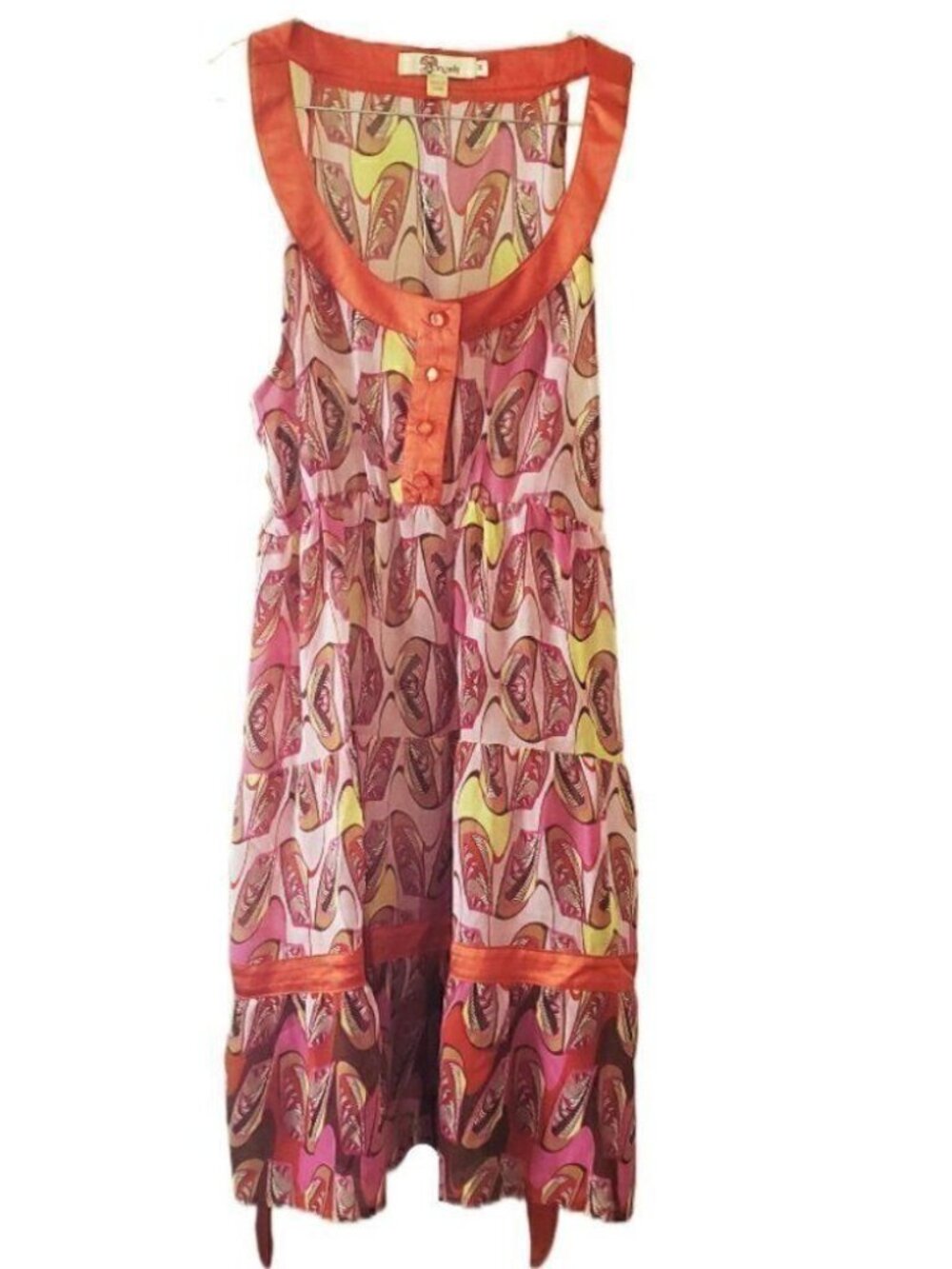 Aryeh Sleeveless Colorful Patterned Sheer Tie Back Dress